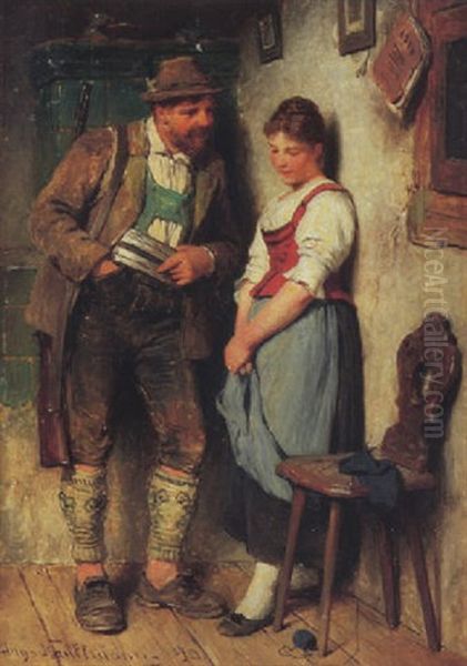 Jager Und Madel Oil Painting by Hugo Wilhelm Kauffmann