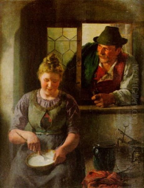 A Welcome Visitor Oil Painting by Hugo Wilhelm Kauffmann