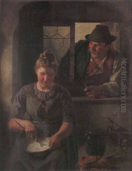 A Welcome Vistor Oil Painting by Hugo Wilhelm Kauffmann