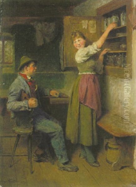 Bursch Und Madel In Der Bauernstube Oil Painting by Hugo Wilhelm Kauffmann