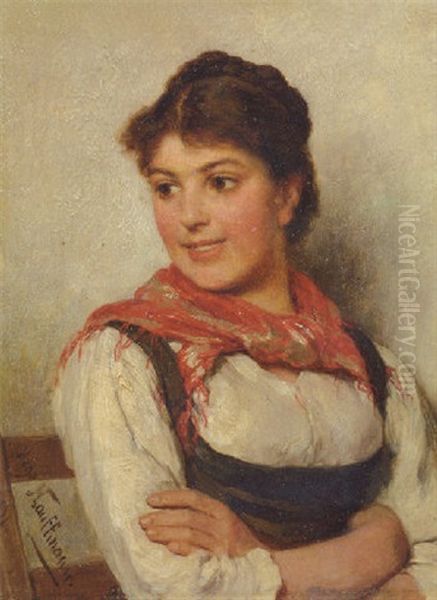 Smiling Dirndl Oil Painting by Hugo Wilhelm Kauffmann