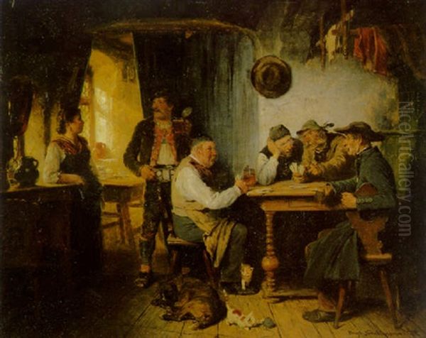 A Game Of Cards Oil Painting by Hugo Wilhelm Kauffmann