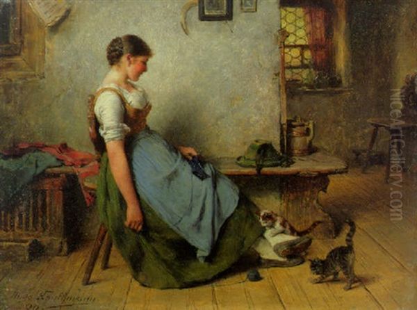 Playful Companions Oil Painting by Hugo Wilhelm Kauffmann