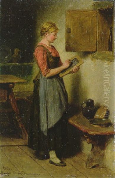 Schankmagd, Die Auf Der Schiefertafel Die Flasche Wien Aus Der Durchreiche Ankreidet Oil Painting by Hugo Wilhelm Kauffmann