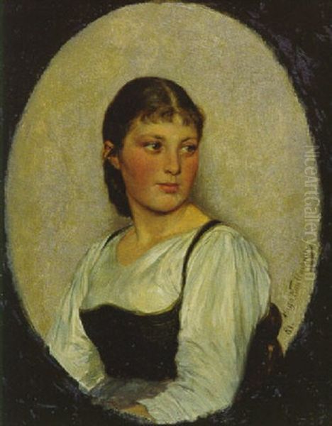 Madel In Dirndl Oil Painting by Hugo Wilhelm Kauffmann