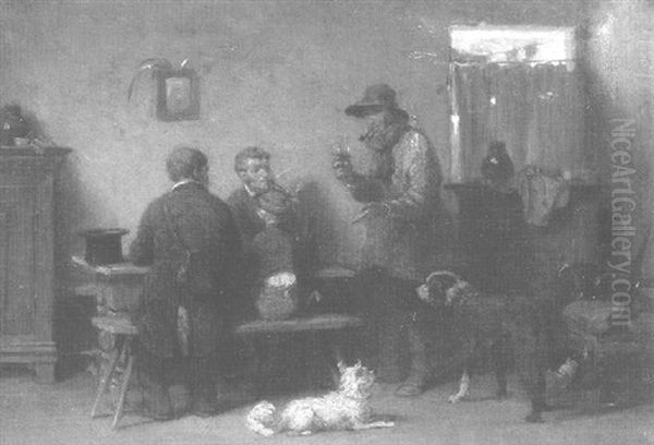 Huntsmen Smoking And Drinking In An Interior Oil Painting by Hugo Wilhelm Kauffmann