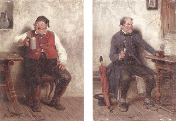 A Good Beer Oil Painting by Hugo Wilhelm Kauffmann