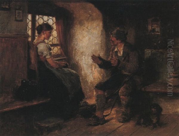 Beim Strangwickeln Oil Painting by Hugo Wilhelm Kauffmann