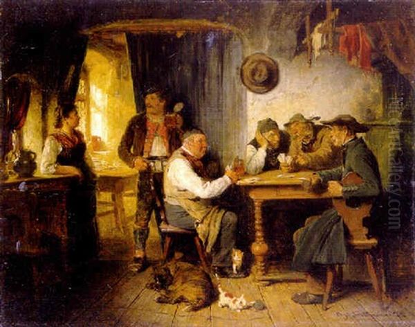 A Game Of Cards Oil Painting by Hugo Wilhelm Kauffmann