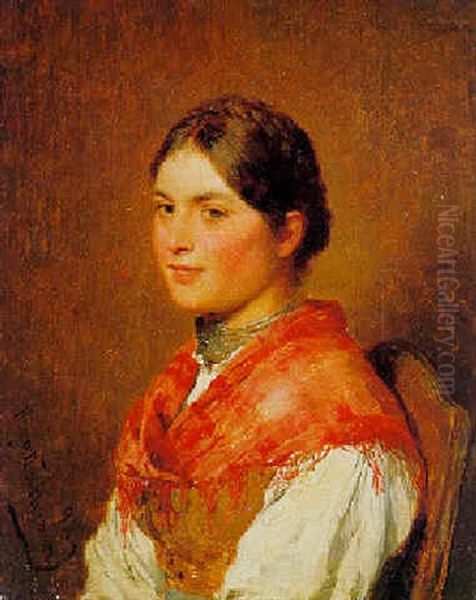 Madel Mit Halstuch Oil Painting by Hugo Wilhelm Kauffmann