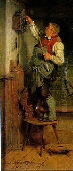 Wirt, Uhr Stellend Oil Painting by Hugo Wilhelm Kauffmann