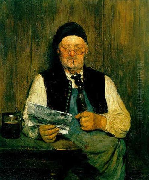 Lesender Mann Mit Pfeife Oil Painting by Hugo Wilhelm Kauffmann