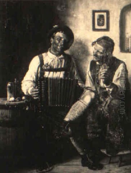 Tavern Scene With Pipe Smoker And Accordion Player by Hugo Wilhelm Kauffmann