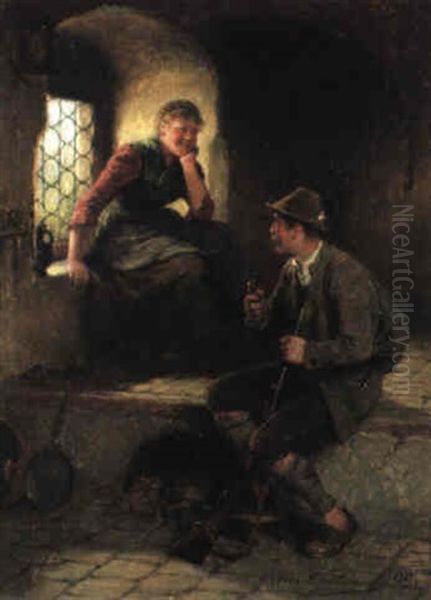 Jagers Einkehr Bei Der Jungen Bauerin Oil Painting by Hugo Wilhelm Kauffmann