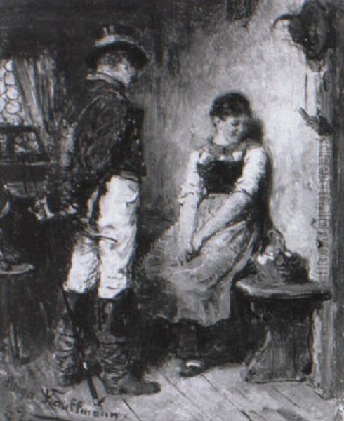 Postillion Und Madchen In Verliebtem Gesprach Oil Painting by Hugo Wilhelm Kauffmann