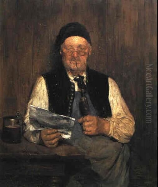 Lesender Mann Mit Pfeife Oil Painting by Hugo Wilhelm Kauffmann