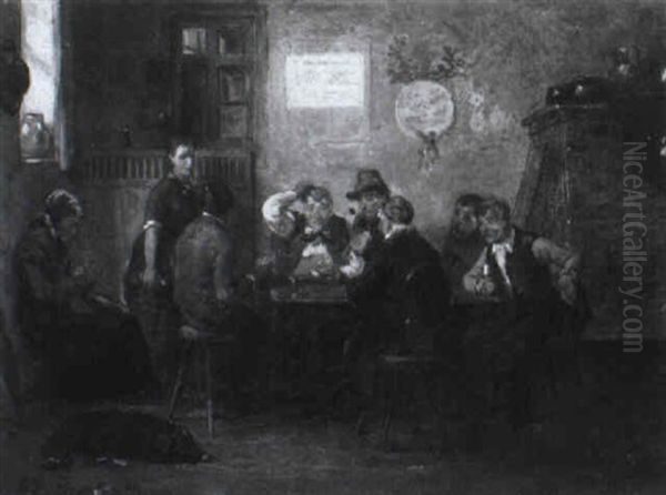 Kartenspieler Im Wirtshaus Am Stammtisch Oil Painting by Hugo Wilhelm Kauffmann