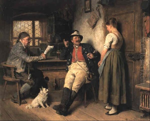 Figures In An Interior Oil Painting by Hugo Wilhelm Kauffmann