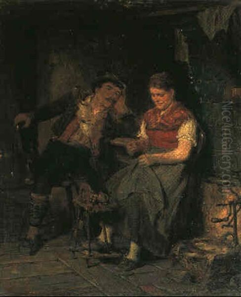 Besuch Bei Der Sennerin Oil Painting by Hugo Wilhelm Kauffmann