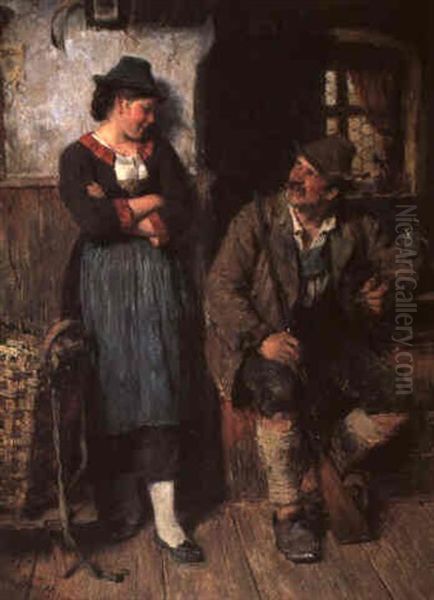 Besuch In Der Almhutte Oil Painting by Hugo Wilhelm Kauffmann