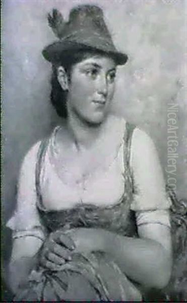 Dirndl Mit Filzhut Und In Tracht Oil Painting by Hugo Wilhelm Kauffmann