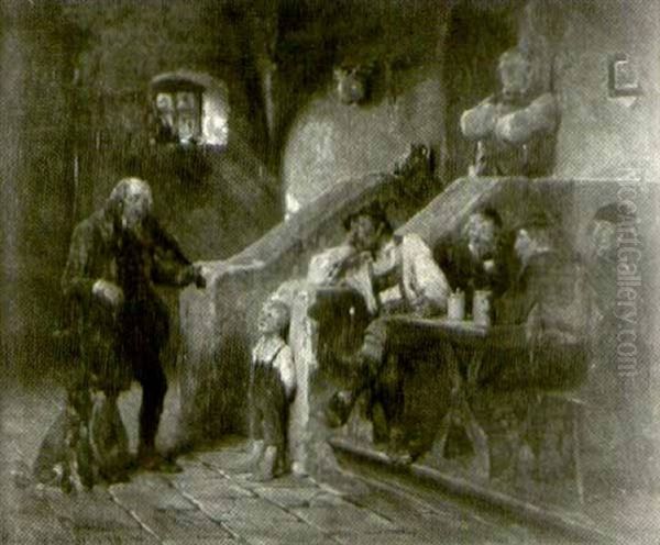 Fiddler In The Brauhaus Oil Painting by Hugo Wilhelm Kauffmann