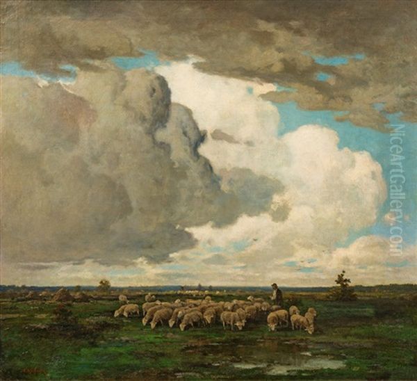 Hirte Mit Schafherde Oil Painting by Adolf Kaufmann