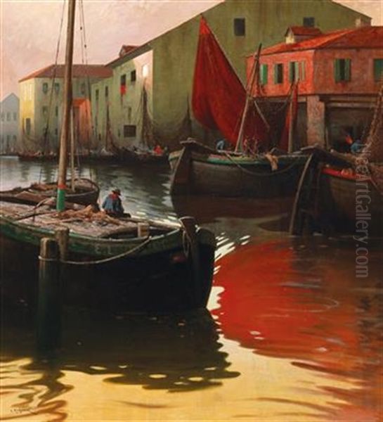 Motif Of Chioggia Oil Painting by Adolf Kaufmann