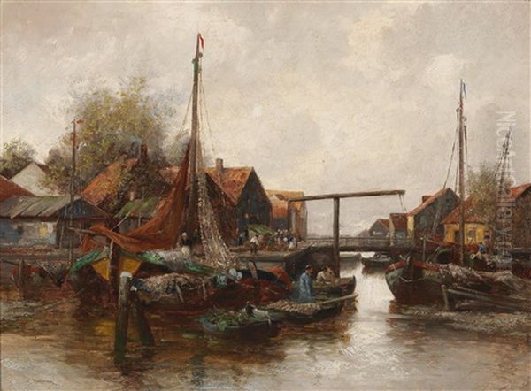 In The Harbour Oil Painting by Adolf Kaufmann