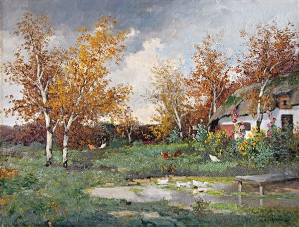 Nyari Kertreszlet Malyvakkal Oil Painting by Adolf Kaufmann