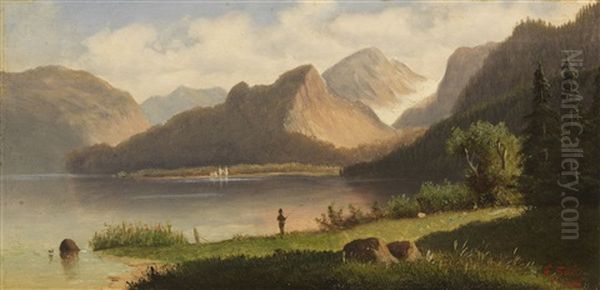 Am Vorderen Langbathsee Im Salzkammergut Oil Painting by Adolf Kaufmann