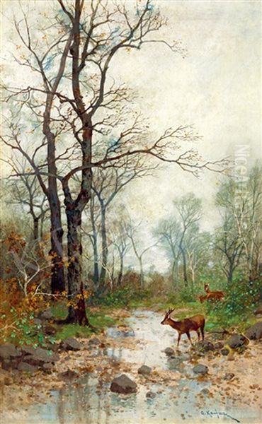 Brookside In Autumn Oil Painting by Adolf Kaufmann