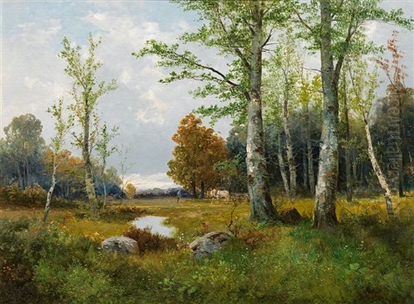 Waldlandschaft Mit Pferdefuhrwerk Oil Painting by Adolf Kaufmann