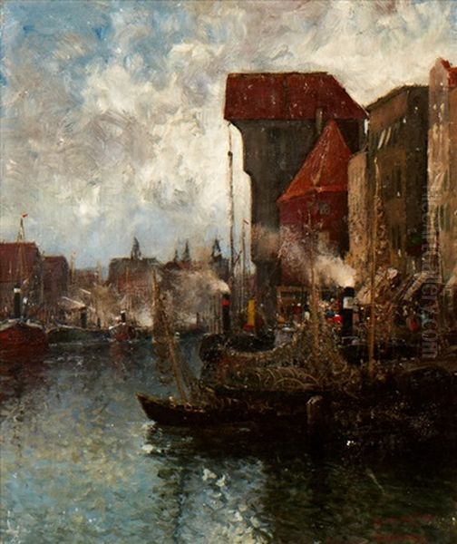 Danzig, Hafen, August Oil Painting by Adolf Kaufmann