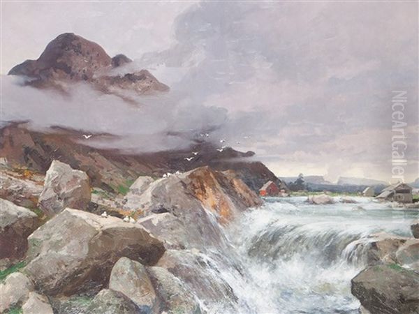 Norwegian Landscape Oil Painting by Adolf Kaufmann