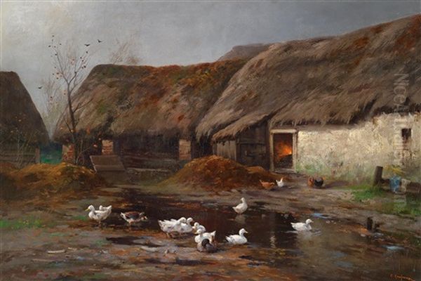 Enten Am Bauernhof Oil Painting by Adolf Kaufmann