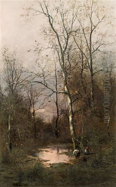 Landscape In Fall Oil Painting by Adolf Kaufmann