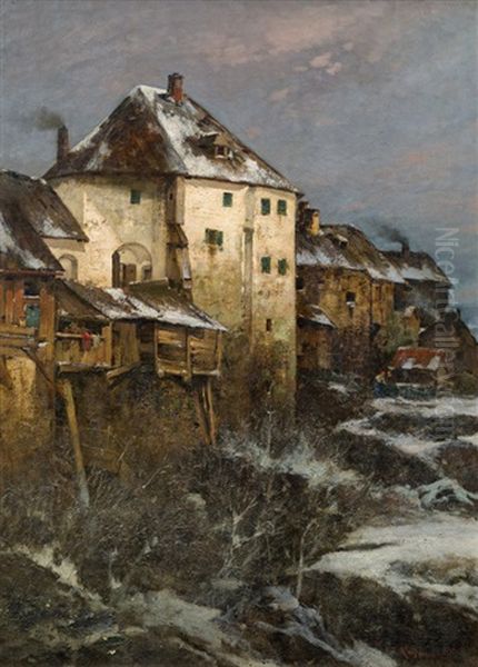 Waidhofen/ybbs In Winter Oil Painting by Adolf Kaufmann