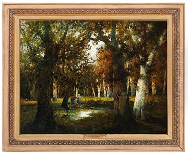 Forest Scene Oil Painting by Adolf Kaufmann