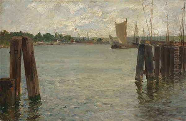 View Of A Harbour On The North Sea Oil Painting by Adolf Kaufmann