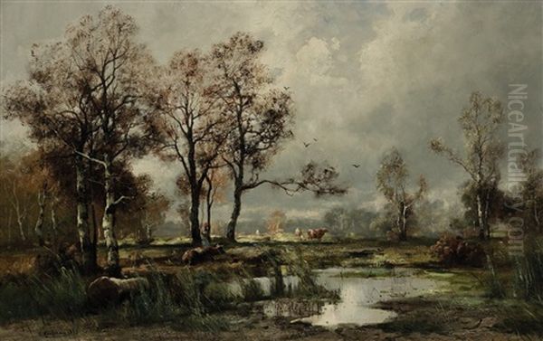 Herbstlandschaft Mit Kuhen Oil Painting by Adolf Kaufmann