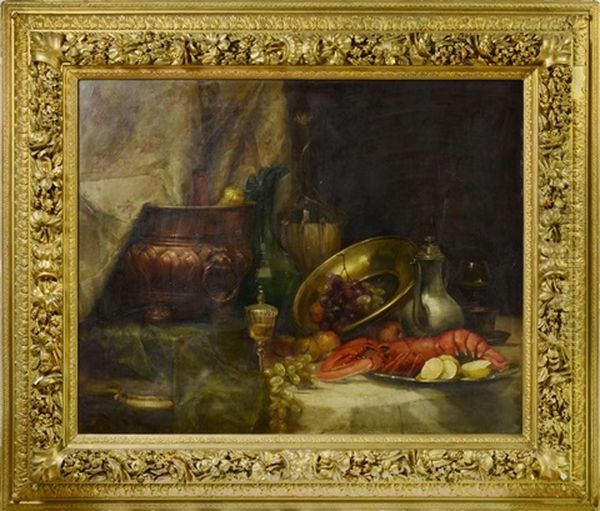 Still Life With Lobster Oil Painting by Adolf Kaufmann