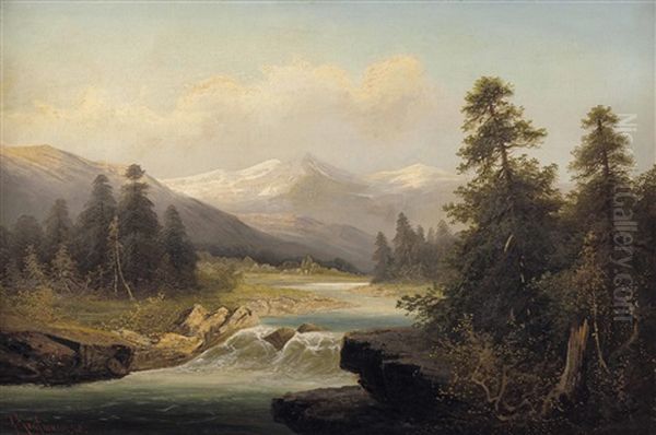 Fluss-gebirgslandschaft Oil Painting by Adolf Kaufmann