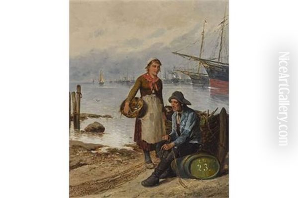 Fischerpaar Am Hafen Oil Painting by Adolf Kaufmann