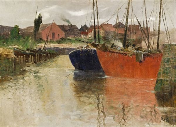 Boote Im Hafen Oil Painting by Adolf Kaufmann