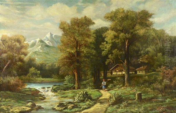 Mountain Landscape With A Brook Oil Painting by Adolf Kaufmann