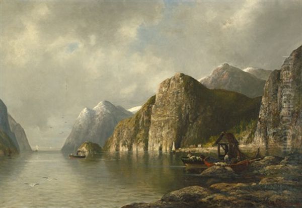 Fjordlandschaft Mit Fischern Oil Painting by Adolf Kaufmann