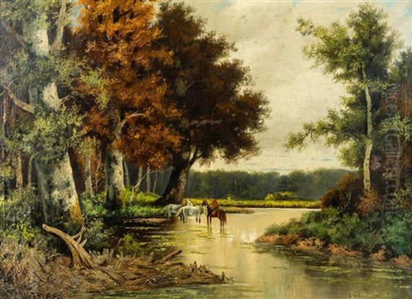 Waldlandschaft Mit Reiter Oil Painting by Adolf Kaufmann