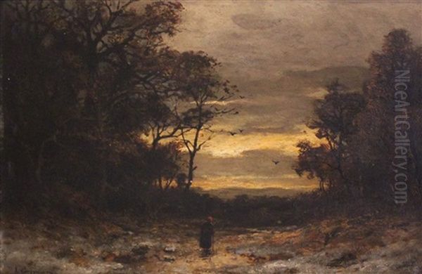 Woman Walking On The Path Oil Painting by Adolf Kaufmann