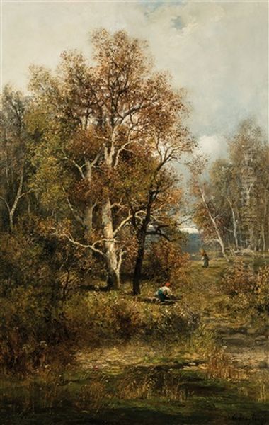 Herbstliche Waldlandschaft Oil Painting by Adolf Kaufmann